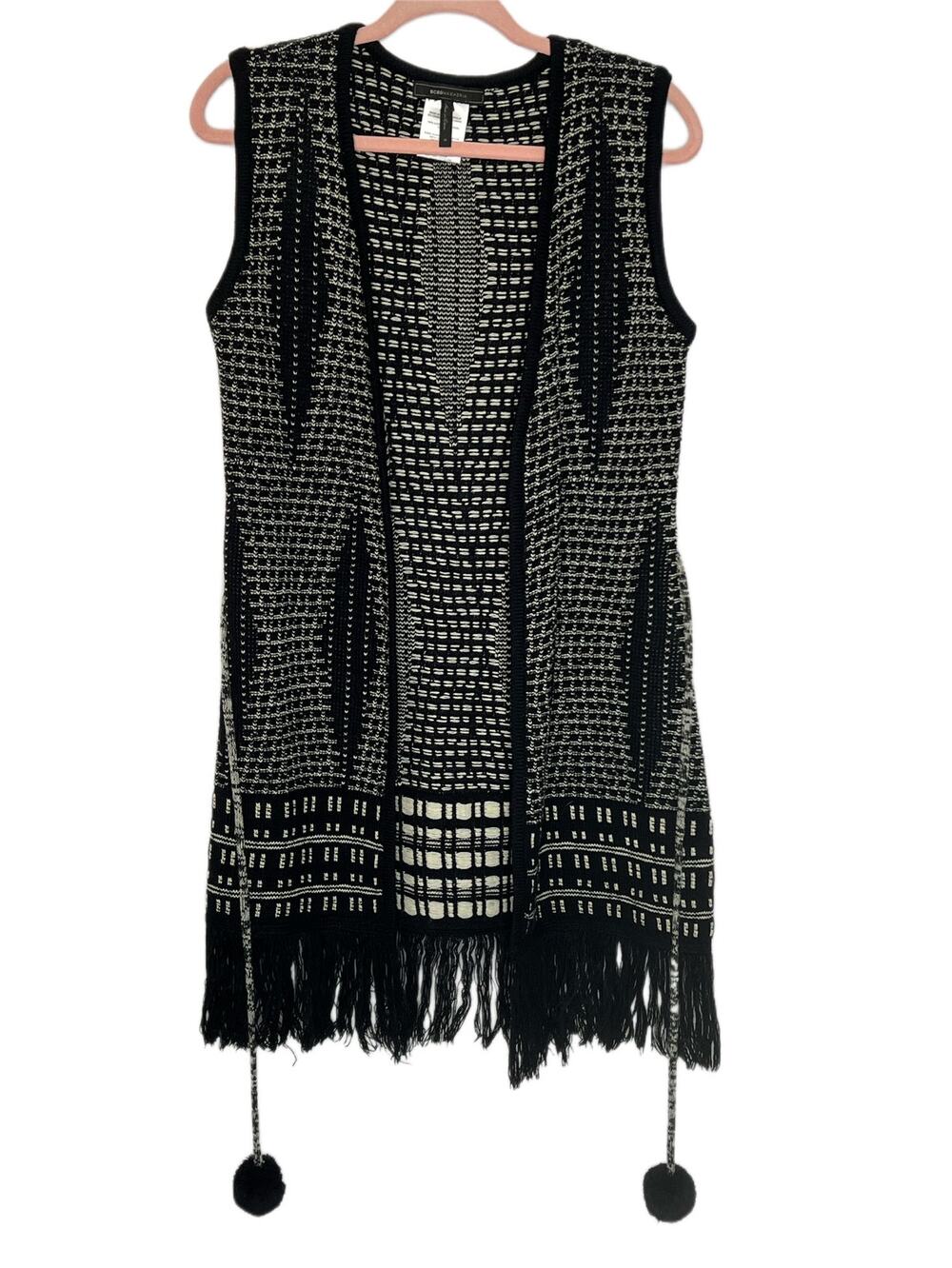 BCBG Maxazria Sleeveless Black Knit Boho‎ Aztec Casual Maxi Cardigan Sweater